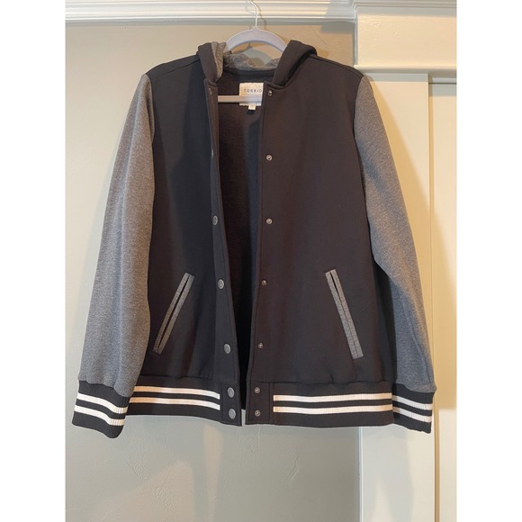 torrid Jackets & Blazers - Torrid Womens Plus Size 2 Varsity Bomber Jacket Hooded Snap Front Black Grey